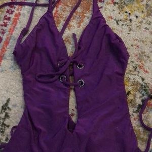 Backless strappy rhinestone studded bathing suit